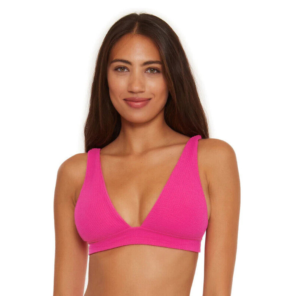 Becca Pucker Up Elliana Banded Over The Shoulder Halter Bikini Top Pink Size M